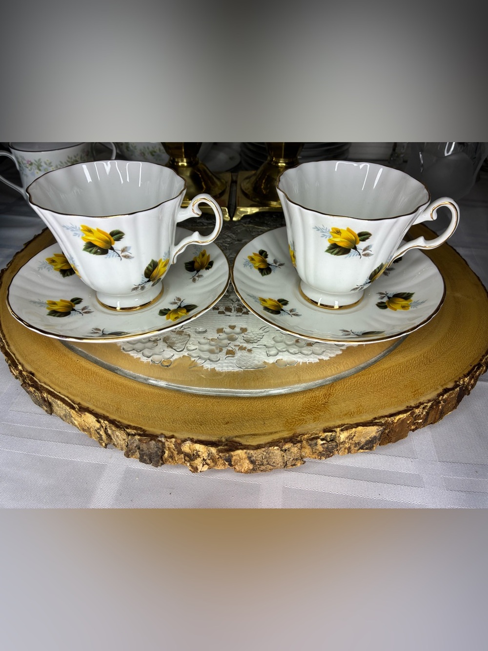 Yellow Rose Fine Bone China Tea Cup and Saucer Set with Gold Trim